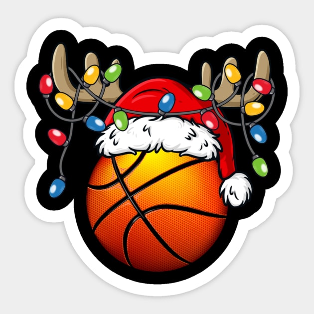 Basketball With Santa Hat Reindeer Antlers Christmas Lights Sticker by Kimko